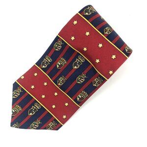 Vintage Tommy Hilfiger Silk Tie Crest Shield Stripe Star Red Navy Green USA